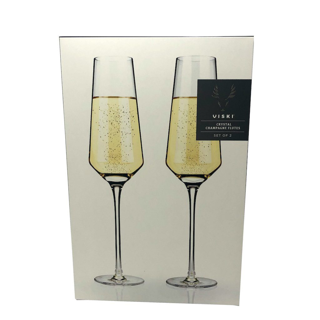 Viski Champagne Crystal Glass Set Gold Rim