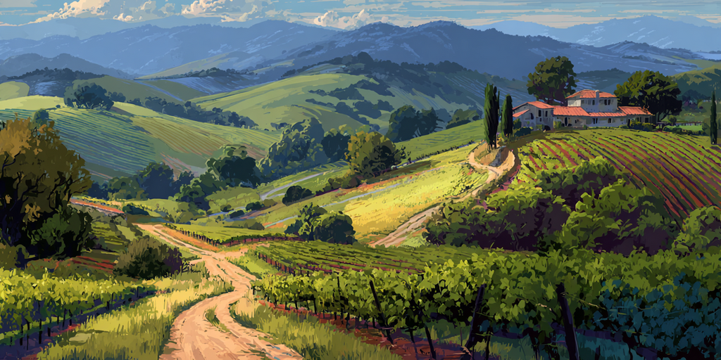 animation of French vineyards in a Monet style. 